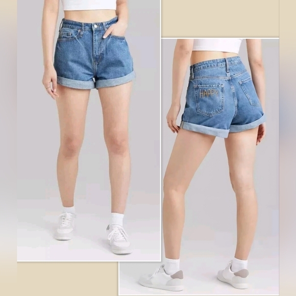 NWT Wild Fable Highest Rise Mom Short Cuffed Denim Jean HAPPY Shorts 0 25R 25 R - Picture 8 of 10